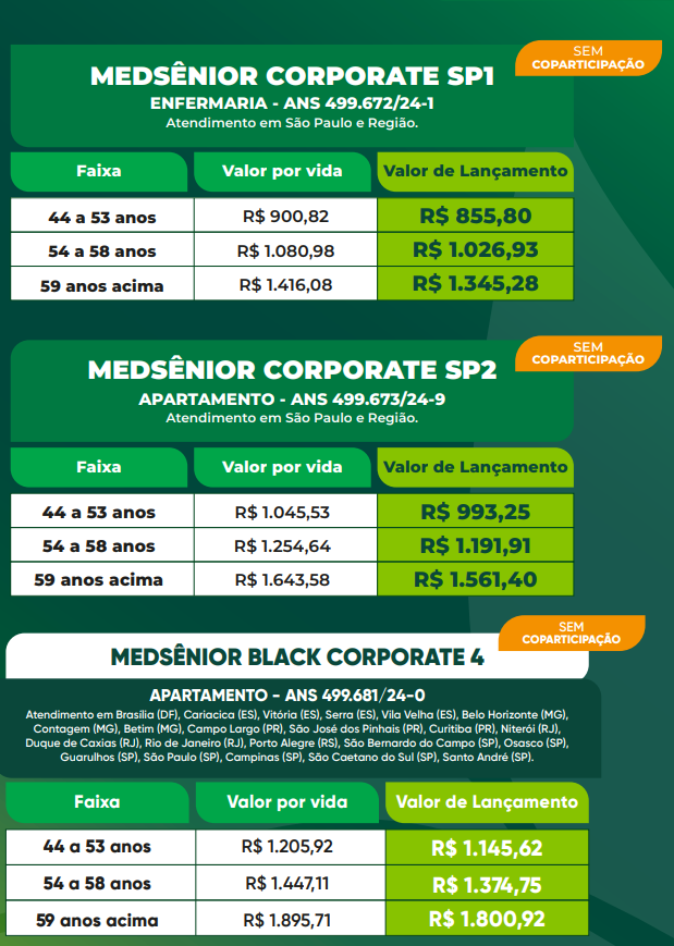 Imagem tabela de preço Medsenior Empresarial